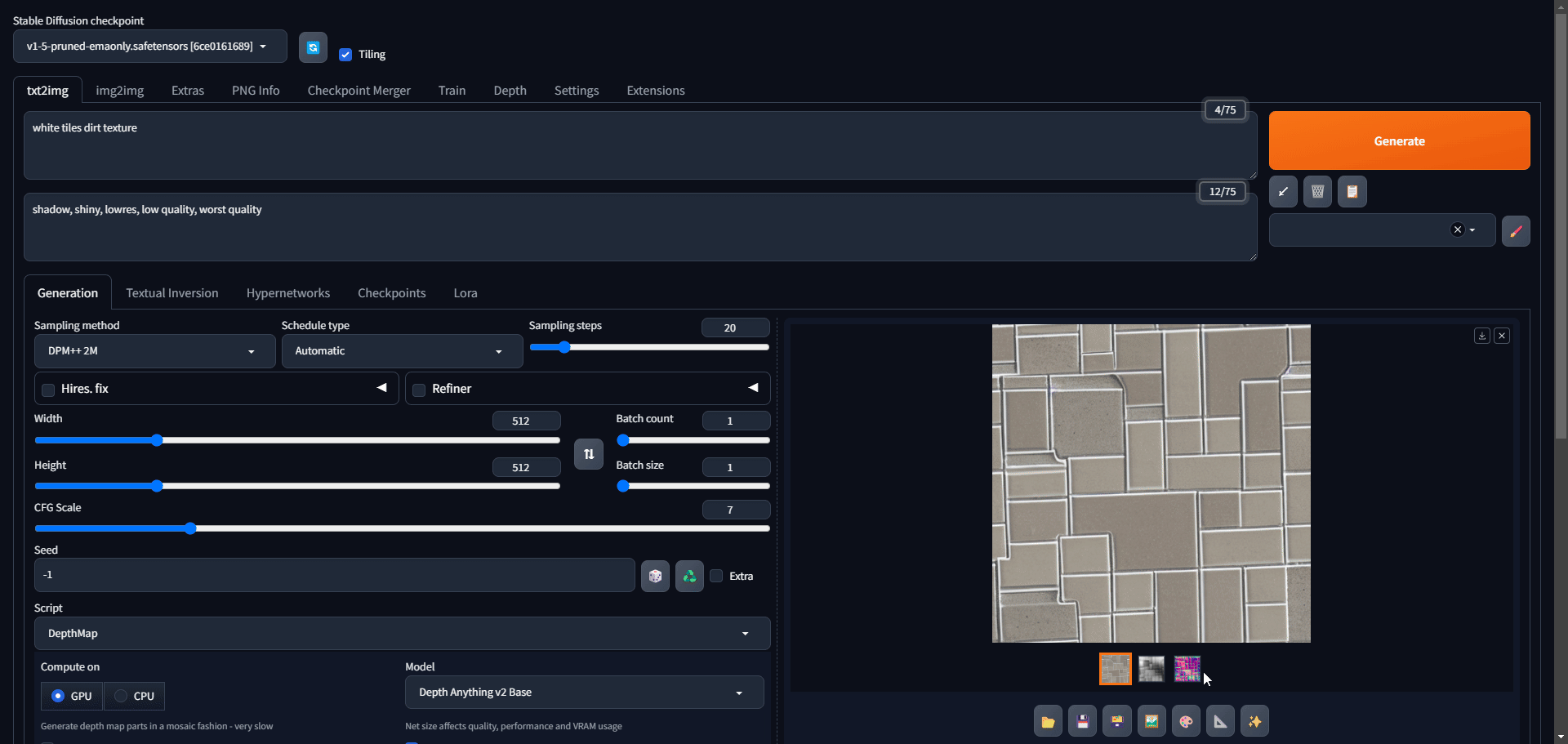 Stable Diffusion Web UI 一次生成彩色貼圖、高度貼圖與法線貼圖