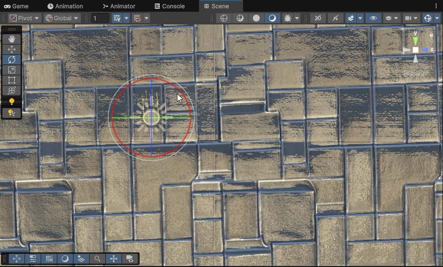 Unity 場景套用彩色貼圖、法線貼圖與高度貼圖後的立體效果