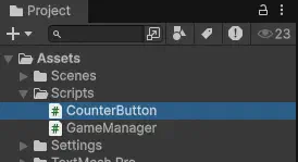 CounterButton 腳本建立完成後出現在 Scripts 資料夾