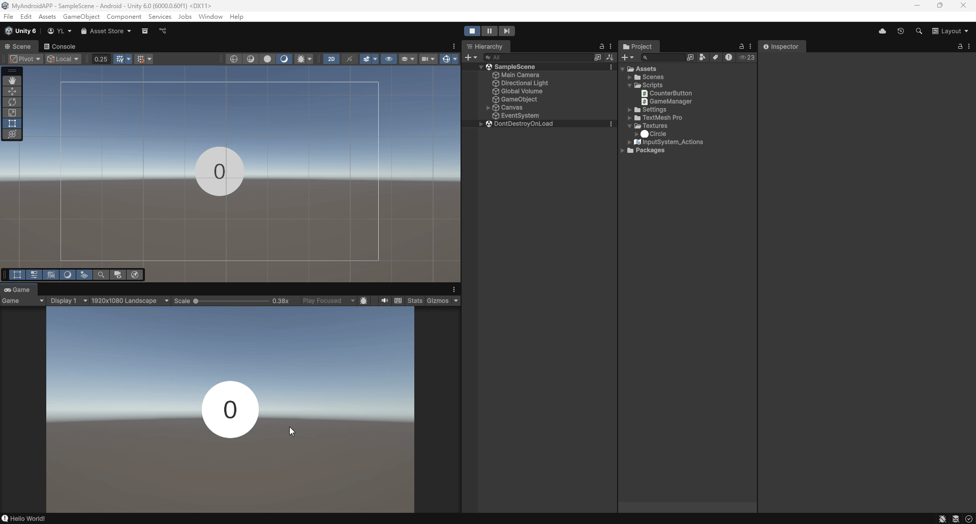 執行後點擊圓形按鈕讓數字持續增加的計數器效果
