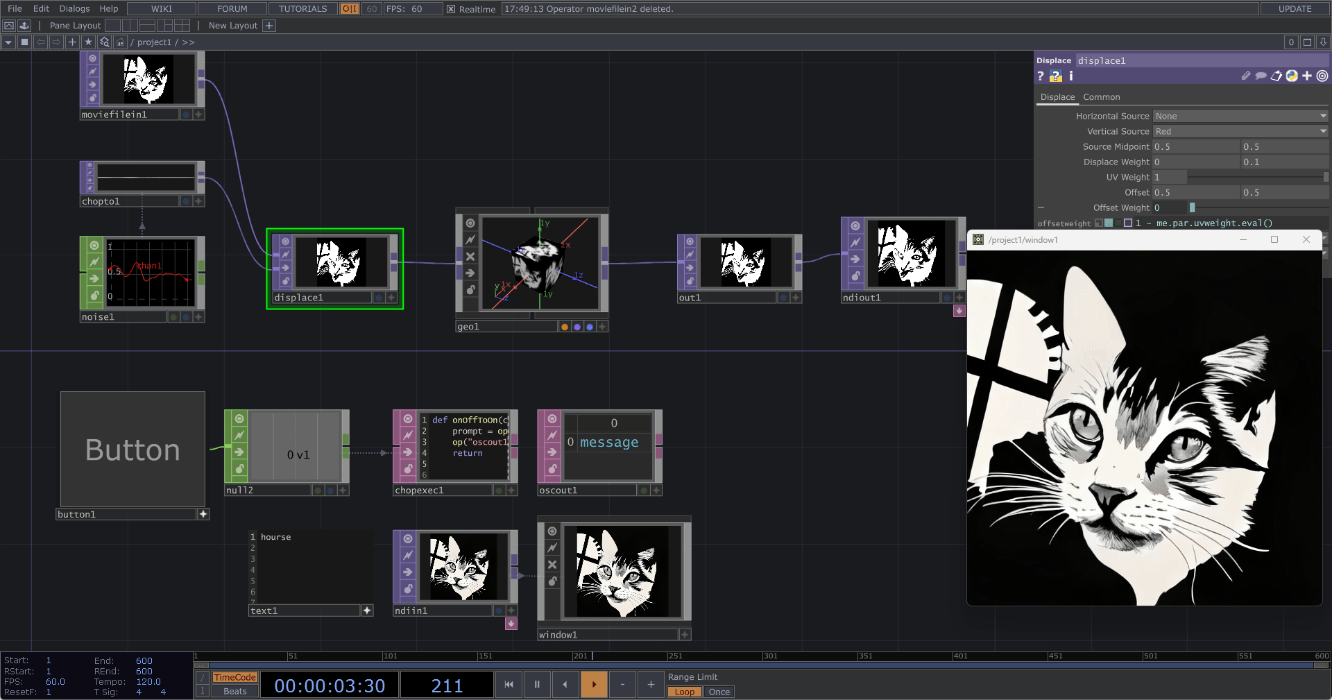 TouchDesigner 把一條即時畫面送進 StreamDiffusion，再把生成結果即時接回來顯示