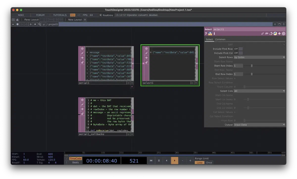 TouchDesigner 的 Select DAT 選取最新一筆 JSON 資料列