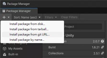 Unity 透過 Git URL 安裝 Ardity 套件的 Package Manager 畫面