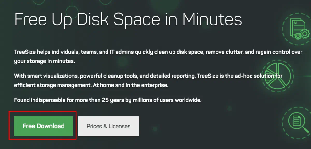 TreeSize 官方網站首頁的下載入口